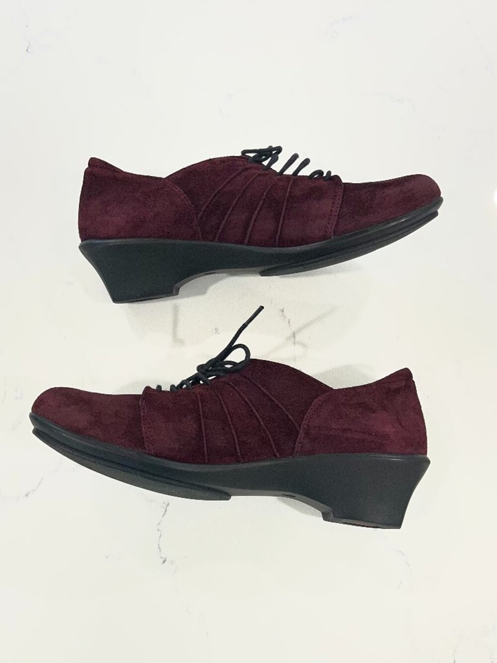 Wolky Women's Burgundy Suede Leather Ankle Boots like Lace-Up Wedge Heel Sz 40/9